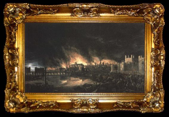 framed  unknow artist samtida malning av branden i london 1666, ta009-2